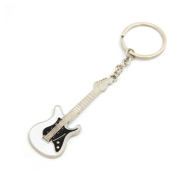 Electric GUITAR Black/White Metal Alloy KEY CHAIN Ring Keychain NEW